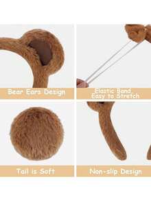 1pc-Bear Ears, Nose, Bow, And Tail Headband, This Bear Outfit Set Is Not Only Suitable For Daily Wear, Adding A Touch Of Cuteness To The Look, But Also Perfect For Various Special Occasions. - Multicolor - View 3