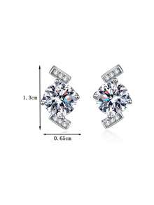 2 piezas Pendientes minimalistas de plata de ley 925 con 0,5 quilates x 2 de moissanita, adecuados para uso diario de mujer, fiestas, vacaciones, Día de San Valentín, Día de la Madre, aniversario de boda, regalo de joyería brillante para ella - Plateado - Ver 3