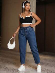 Quần jeans dài dáng côn cho nữ cỡ lớn, chất liệu denim mài, có túi tiện dụng, thích hợp mặc mùa xuân. - Trung Lan - Xem 6