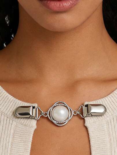 复古开衫披肩夹 仿珍珠腰部收紧带后背束带夹 毛衣连衣裙领口胸针夹 女士女孩服装