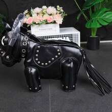 2026 New Luxury Minimalist Women's Handbag A Crossbody Bag Blending Sweetness With Avant-Garde Flair A Uniquely Crafted Foal-Shaped Shoulder Bag Niche Design, Absolutely One-Of-A-Kind! Punk Studded Foal Plush Bag Essential Dark-Style Streetwear Women's Handbag - 黑色 - 查看 4