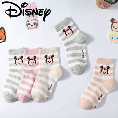  5 Pairs Pack Of Disney Children's Socks, Featuring Minnie Mouse Cartoon Designs Suitable For All Seasons. Suitable For Both Boys And Girls, Perfect For Everyday Wear, Outdoor Activities, School, And Lounging At Home (And As A Holiday Gift).