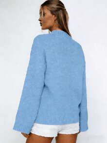 Oversized Mock Neck Sweater For Women - Lazy Vibe Layering Essential For Weekend Brunch & Daily Streetwear,Cozy Oversized Pullover - Minimalist Aesthetic Piece For Date Night & Back To School Outfits,Relaxed Fit Mock Neck Sweater - Easy-To-Style Layering Top For Vacation & Holiday Party Looks,Y2K Oversized Mock Neck Sweater - Retro Aesthetic Layering Top For Weekend Brunch & Y2K Streetwear,Y2K Sweater/Vintage Knit Top/ Cottagecore Sweater/Aesthetic Oversized Sweater/ Minimalist Knit Pullover - 藍色 - 查看 2