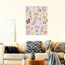 Framed 1pc Vertical Canvas Wall Art - Modern Minimalist Food & Wine Theme With Bold Graphic Design, Vibrant Colors, High Quality & Fade-Resistant Print For Living Room, Bedroom, Office Decor - In China, Dining Room Wall Decor, Bedroom Artwork, Playful Illustration, Colorfast Artwork, Highquality Ink - Framed - 查看 1