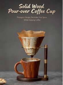 Wooden Hand Drip Coffee Filter Holder With Handle, Heat-Resistant Base, Essential For Coffee Lovers - Rust Brown - View 3