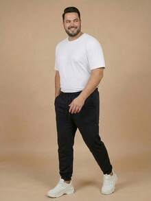Men's Plus Size Jogger Sweatpants In Flannel Fabric With Pocket | Warm, Plus Size Men's Pants - Black - View 3