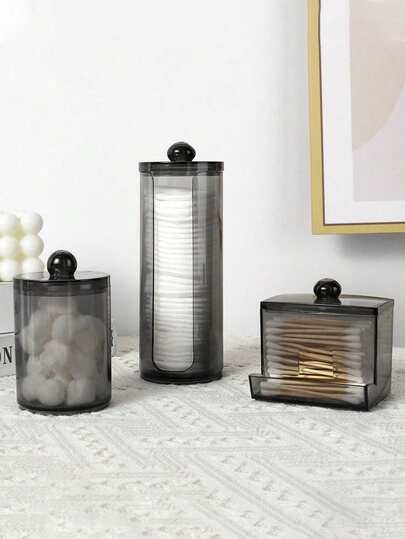 1/3 包棉签盒塑料药剂师罐收纳盒浴室配件套装收纳盒整理器，用于存放化妆棉棒、棉球、棉片、牙线等。