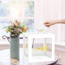 Clear Card Box For Party 8.7" Gold Foil Gift Cards Receiving Box Holder For Wedding Bridal Shower Graduation Birthday Retirement  Shower Anniversaries Party Decorations White - Clear White Gold - View 7