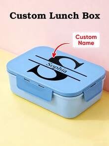 1pc Custom Name Portable Bento Box, Personalized Lunch Box, Triple Grid Style Lunch Box, Portable Lunch Container, Built-In Utensils Fork Spoon Meal Prep Container With Triple-Sided Buckle Design, Flip-Top Lid For Organized Meals, Ideal For Work School And On-The-Go , Space-Saving Stylish, Adorable, Colorful Custom, Personalized - Style 1 - View 11