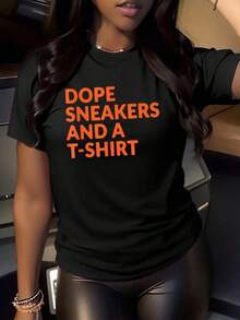Dope Sneakers Graphic Print T Shirt 220g Casual Style 1pcs Women's 100% Cotton Tee Short Sleeve Summer Outfit - Black - View 1