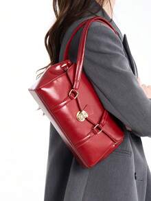 Bolso de mano de alta gama, personalizado de nicho, elegante, última moda para mujeres, bolso vintage para ir a la oficina, regalo de compras, impermeable, antirrobo, expandible, multiusos, multifuncional, bolso de hombro de alta gama, bolso de hombro para debajo del brazo. - Rojo - Ver 3