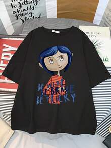 Coralines T Shirt  Tim Burtons Neil Gaiman Nightmare Before Christmas Goth T Shirt Summer Casual Short SLeesve Fashion Tees - Black - View 1