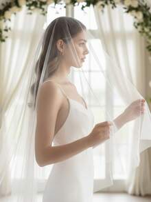 1 Layer Simple Bridal Veil Wedding Bridal Veil Cover Face Veil Without A Comb Wedding Accessories - Multicolor - View 2