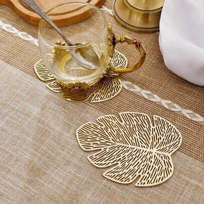 6pcs Minimalist PVC Monstera Leaf Coasters, Washable, Easy To Clean, Wipe-Able, Non-Slip, Heat-Resistant, Dining Table Mats, Elegant Placemats, PVC Placemats, Tabletop Setting, Kitchen Dining Mats, Holiday Wedding Decor