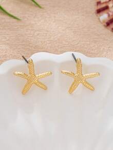 1 Pair Elegant Starfish Stud Earrings, Fashion Accessories - Yellow Gold - View 2