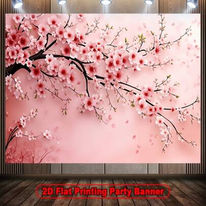 2D Flat - 1 Piece 2D Flat Cherry Blossom Background Cloth |   Suitable Indoor And Outdoor Decoration, Photography, Birthdays, Valentine's Day, Holiday Parties, Polyester Fiber Material, No Power Required