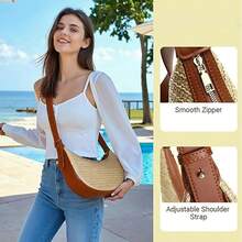 Sac à bandoulière et pochette en nouilles tressées de luxe de marque de créateur doré pour femmes, à la mode et unique, cadeau pour elle - Tabac - Voir 3