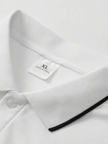 Camisa polo de manga corta casual de verano para hombre con cuello y botones de contraste, adecuada para golf y deportes, camisa polo blanca - Blanco - Ver 6