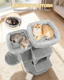 HaluPeit Cat Tree, 174cm, XL, 2 Platforms, 2 Caves, 4 Scratching Posts, 1 Cat Scratching Board, Sisal Rope, Plush Balls, Cat Tree For Multi-Cat Households - Light Grey - View 6