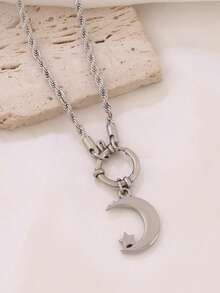 1件装不锈钢月亮星星吊坠项链 时尚18K镀金饰品项链 女士防水首饰 - 項鍊 - 查看 4