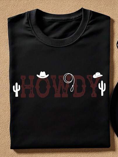 Howdy Shirt, Westren T-Shirt, Farm Girl Tee, Country Concert Gift, Western Cowgirl Short Sleeve, Cactus Cowboy Outfit, Country Music Shirts.  MA-1765