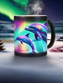1个高品质海豚变色马克杯，海豚陶瓷咖啡杯（热敏变色），11盎司 - 创意十足，是送给喜爱海豚的朋友和家人的完美礼物，也是理想的生日和圣诞礼物。 - 黑色 - 查看 8