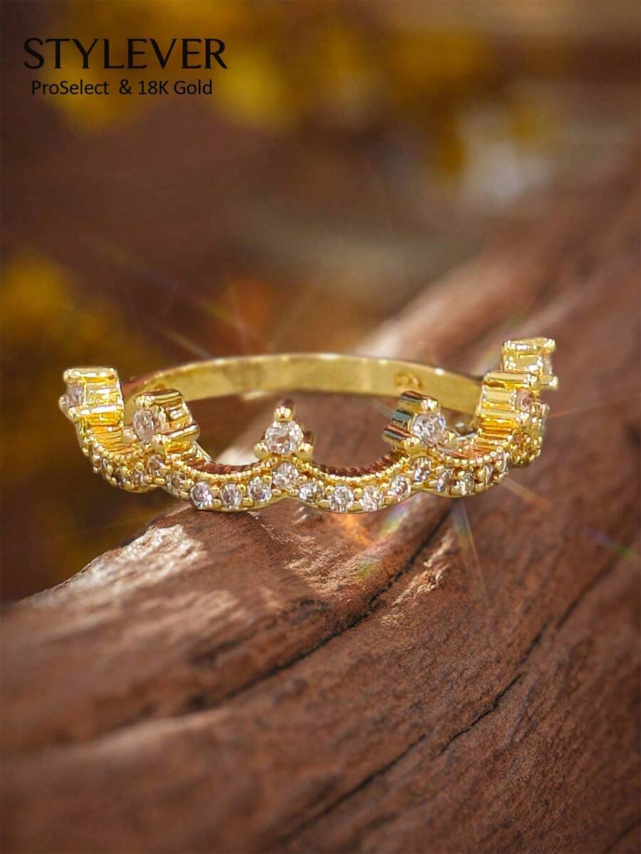 Nhẫn STYLEVER mạ vàng 18K hình vương miện, quà tặng sinh nhật và phụ kiện hàng ngày cho nữ. - Vàng - Xem 1