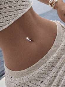 1 pieza Anillo de ombligo de plata de ley 925 con circonita cúbica, joyería de piercing de ombligo falso con diamante curvo - anillo del ombligo - Ver 6