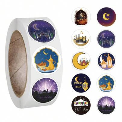 500张斋月节贴纸卷，适用于剪贴簿、日记、笔记本电脑、保险杠、滑板、水瓶、电脑、手机，10种款式，是派对、节日、生日和礼物装饰的完美选择。