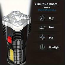 LiHangStar 1/2/4pcs Portable LED Flashlight, Multi-Function Handheld Torch, Rechargeable Camping Light With COB Side Light And 4 Lighting Modes, Suitable For Camping, Hiking, Outdoor Activities, Cycling, Home Emergency Use - Multi-functional Flashlight - View 3