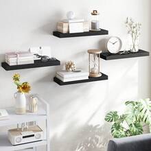 LOVEWE Set Of 4 Rustic Wood Floating Shelves - Wall Mounted Storage Shelf For Bathroom Bedroom Living Room Kitchen, Book Display & Space-Saving Decor - 4 chiếc - màu trắng - Xem 8