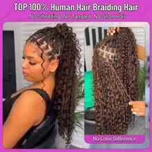 110g 2 Bundles/Pack Brown 4# Human Braiding Hair For Boho Braids Human Curly Boho Hair For Braiding Knotless 12A Deep Wave Bulk Bohemian Natural Color - S4 - 查看 2