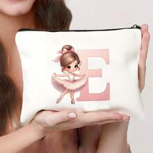 1pc Pink Ballet Girl & Letter Print Personalized Makeup Bag, Music Girl Pattern Cosmetic Storage Pouch, Personalized Letter Music Festival Bridesmaid Gift Makeup Bag,Pouch,Makeup Pouch,Travel Essential - Multicolor - View 32