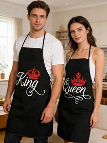 1pc, 80*60cm/31.5*23.6in Minimalist Style Letter Phrase Print Thick Waterproof Apron, Fashionable Household Chores Kitchen Home Outfit, Kitchen Supplies, Restaurant, Kitchen Tools, Chef Apron - Black and White Aprons for Couples - View 2