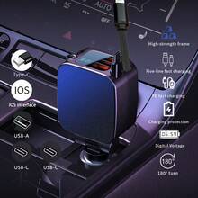 TAFDIUR 1pc Car Charger With Starry Sky Projector Light, Retractable Cable, Fast Charging Metal Car Charger, 5-In-1 Retractable Cigarette Lighter Car Charger - 5-in-1 Black (with Starry Sky Lighting) - View 5