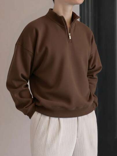 Men's Stand Collar Zip-Up Casual Versatile Daily Wear Long Sleeve Sweatshirt