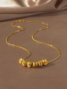 1件优雅24K镀金铜质6珠简约幸运吊坠项链，适合女性日常及节日佩戴，亦可作为珠宝礼物。 - 金黃色 - 查看 2