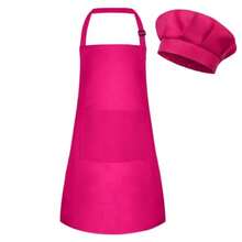 Apron And Chef Hat Set Adjustable Toddler Chef Hat And Apron With 2 Pockets For Cooking Baking Painting In Rose Red - -克羅斯紅- - 查看 1