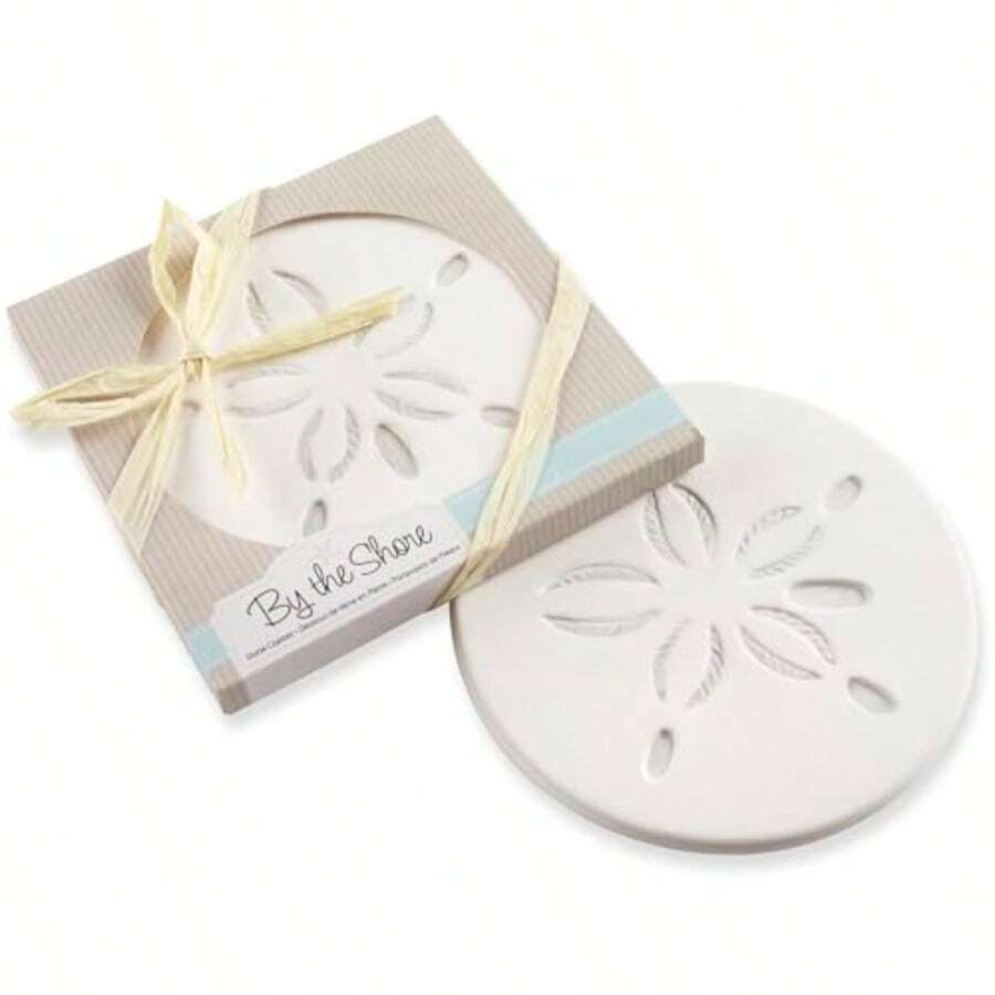 By The Shore Sand Dollar Coaster Coastal Decor Beach Wedding Favors Bridal Shower Gifts Nautical Party Favors Beach Themed Decor One Coaster - -白色的- - 查看 1