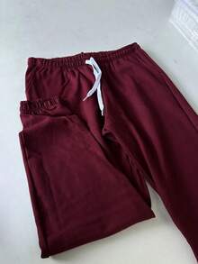 Men's Plus Size Jogger Sweatpants In Flannel Fabric With Pocket | Warm, Plus Size Men's Pants - Maroon - View 6