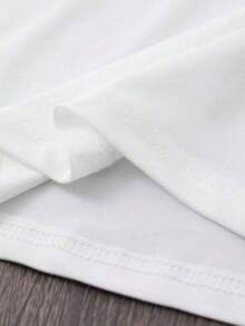 Mujer casual blusa urbana artístico corazón múltiple estampado blanco tela suave diseño holgado cuello redondo manga corta primavera verano uso diario y reuniones blusa - Blanco - Ver 3
