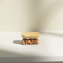 1pc Square Plastic Sealed Jar - Physical Container With Wooden Lid Multifunctional Food Storage Jar, Moisture-Proof And Insect-Proof Storage Box, Three Sizes, Sturdy, Leak-Proof, Moisture-Free Storage Of Coffee Beans, Tea, Pasta, Flour, Sugar, Nuts, Sweets, Bath Salts - The Perfect Home Kitchen Item For Organizing Pantries And Countertops - Clear - View 10