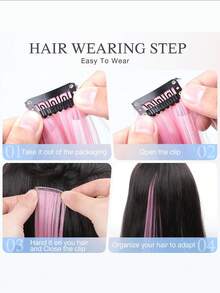 24 piezas de extensiones de cabello coloridas, piezas de cabello de 22 pulgadas multicolor para fiesta con clip, regalo de Navidad, Halloween y cosplay para mujeres - Multicolor - Ver 8