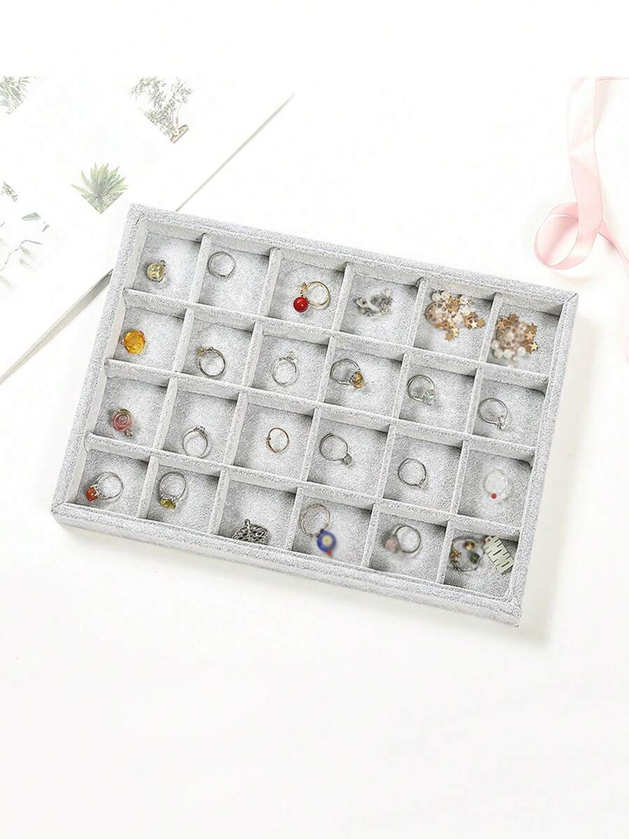 1pc Random Style Jewelry Display Tray For Necklaces, Rings, Earrings, Bracelets - Grey - View 1