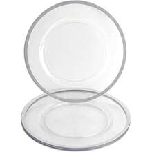 PARTY BARGAINS 13-Inch Charger Plates - 4 Pack, Clear Silver Rim, Heavy-Duty Disposable Chargers For Elegant Dining - Ideal For Weddings And Formal Events - 銀邊 - 查看 1