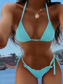 新款性感两件式比基尼，女士两件式泳衣，适合海滩和泳池穿着，可拆卸胸垫，女士夏季连衣裙，女士夏季服装，度假，半身裙，伊比沙岛套装，女士泳装，比基尼套装，女士泳衣，女士沙滩装，度假套装，沙滩裙，女士比基尼套装，泳装，薄荷蓝 - 薄荷藍 - 查看 1