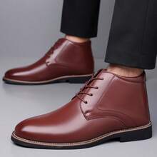 Men's Formal Lace Up Chukka Ankle Boots, Faux Leather Pointed Toe Non-Slip Wear-Resistant Sole Business Dress Boots For Office Work Wedding Daily Commute Fall Winter Occasions - màu nâu - Xem 4