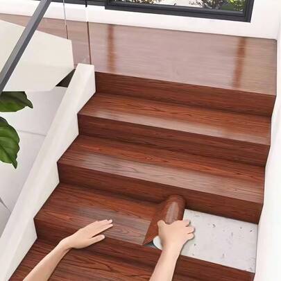 1 Roll 5m X 15cm PVC Self-Adhesive Stair Stickers, Stair Decor Flooring Stickers, Old Furniture Door Covering Renovation Texture Wall Stickers, Thickened Background Cabinet Stickers