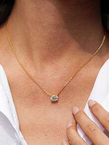 1pc 1-2 Carat Romantic Teardrop Round Diamond Necklace, 925 Sterling Silver, Elegant Pendant Necklace, Luxury & Refined Women's Christmas Jewelry - Oval Necklace - View 3