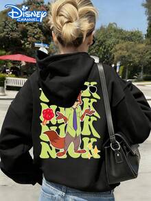Disney Women's Hooded Sweatshirt Features A Reversible Print Of Zootopia's Nick Wilde Lettering Cartoon Design Autumn/Winter Hooded Sweatshirt Soft, Comfortable, And Warm Fabric Essential Autumn/Winter Wardrobe Piece Perfect For Everyday Casual Wear, Travel, Or Shopping Also Makes An Ideal Gift - Black - View 3